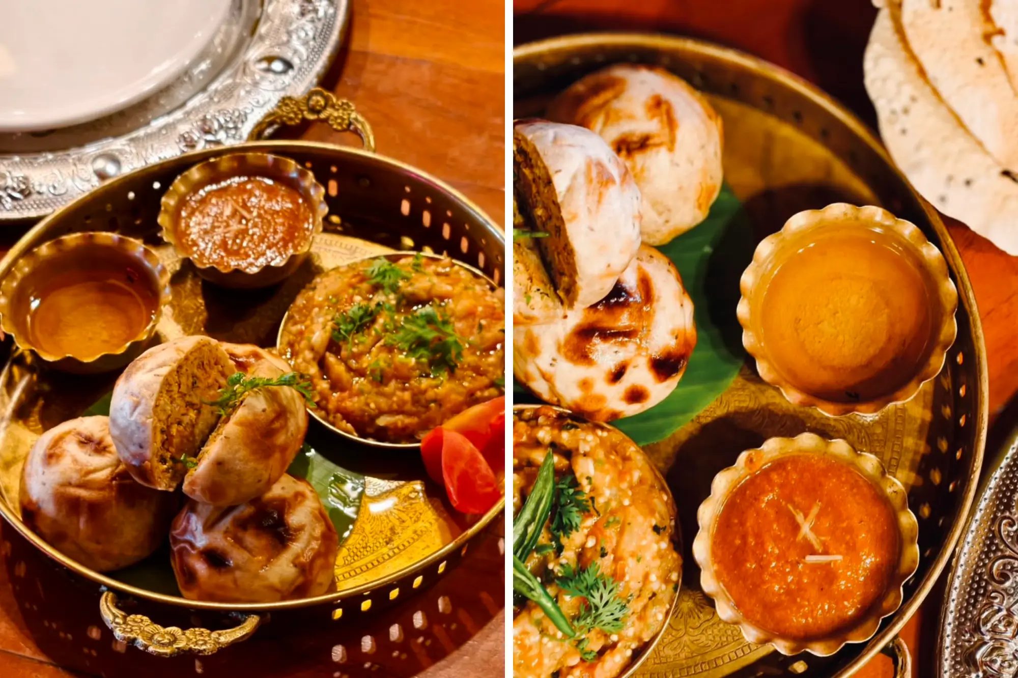A stylish wavy bowl of creamy butter chicken garnished with herb at Gulaabo Ji